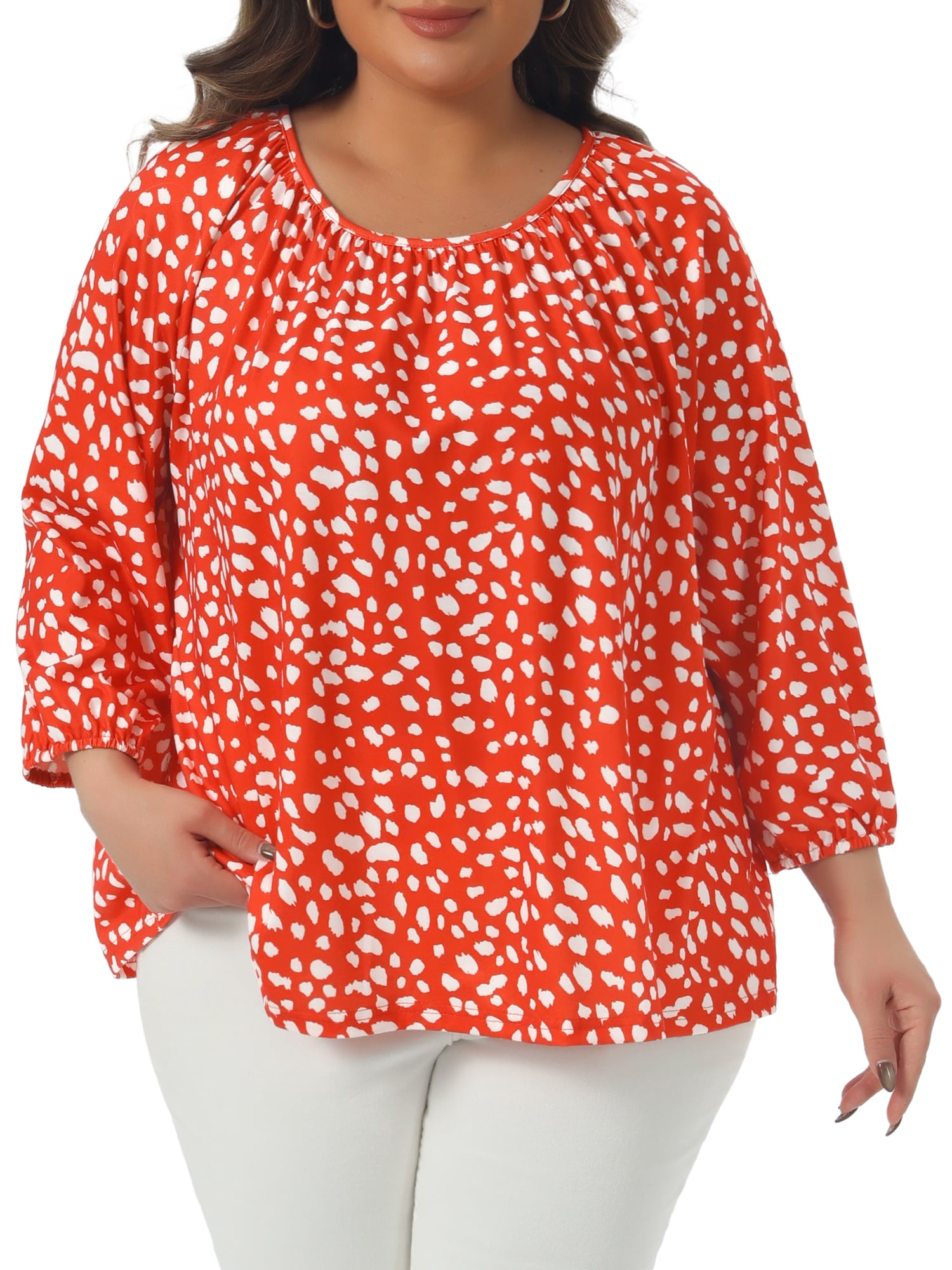 DARING DIVA  Women's Plus Crew Neck 3/4 Sleeve Blouse 1X Orange