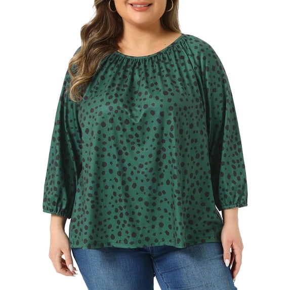 DARING DIVA Women's Plus Crew Neck 3/4 Sleeve Blouse 2X Dark Green