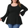 thumbnail image 1 of DARING DIVA Women's Plus Tops Crew Neck Bell High Low Hem Blouses 1X Black, 1 of 6