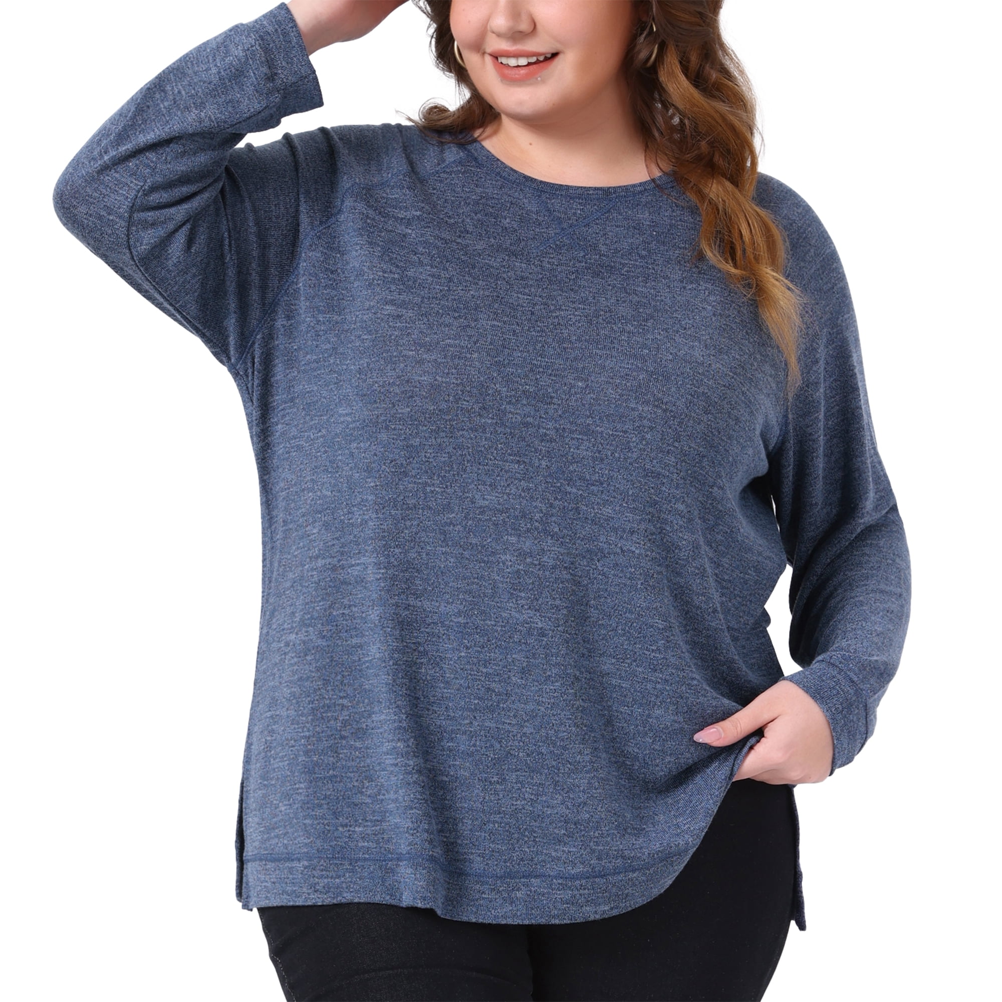 DARING DIVA Women's Plus Crew Neck Casual Pullover Knit Blouse Top 2X Dark Blue