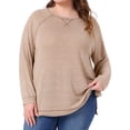 thumbnail image 1 of DARING DIVA Women's Plus Crew Neck Casual Pullover Knit Blouse Top 3X Light Brown, 1 of 6