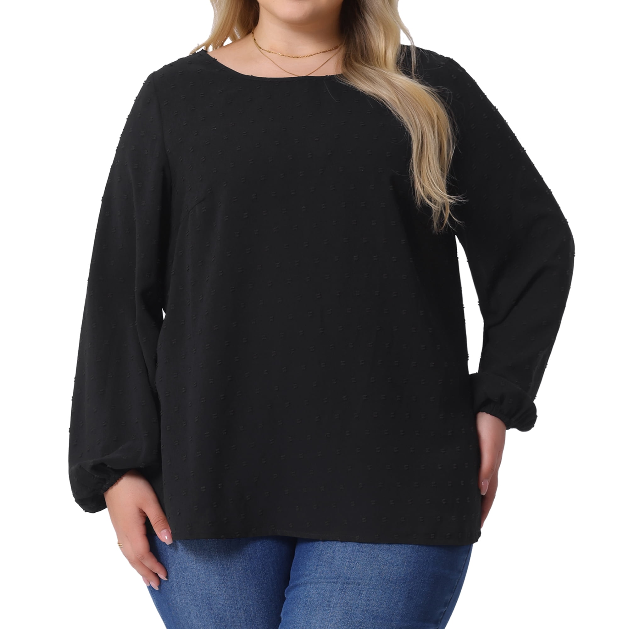 DARING DIVA Women's Plus Crewneck Chiffon Swiss Dots Shirts Top 2X Black