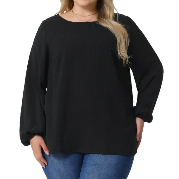 DARING DIVA Women's Plus Crew Neck Chiffon Blouse 2X Black