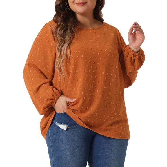 DARING DIVA Women's Plus Crewneck Chiffon Swiss Dots Shirts Top 3X Caramel