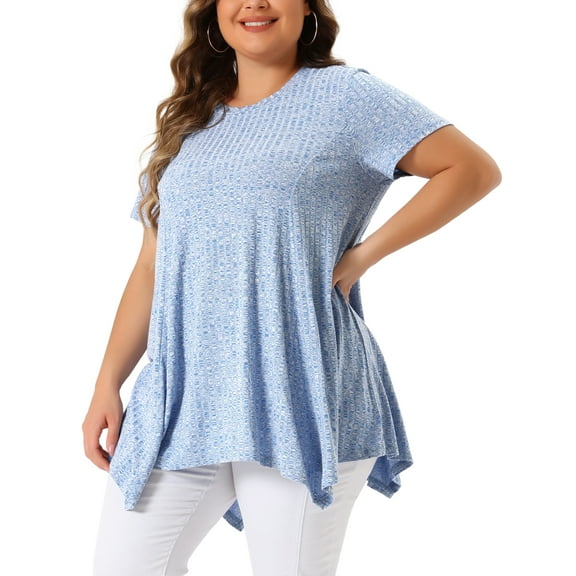 DARING DIVA Women's Plus Crew Neck Flowy Swing Loose Tunic Tops 1X Blue
