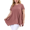thumbnail image 1 of DARING DIVA Women's Plus Crew Neck Flowy Swing Loose Tunic Tops 1X Dark Pink, 1 of 8