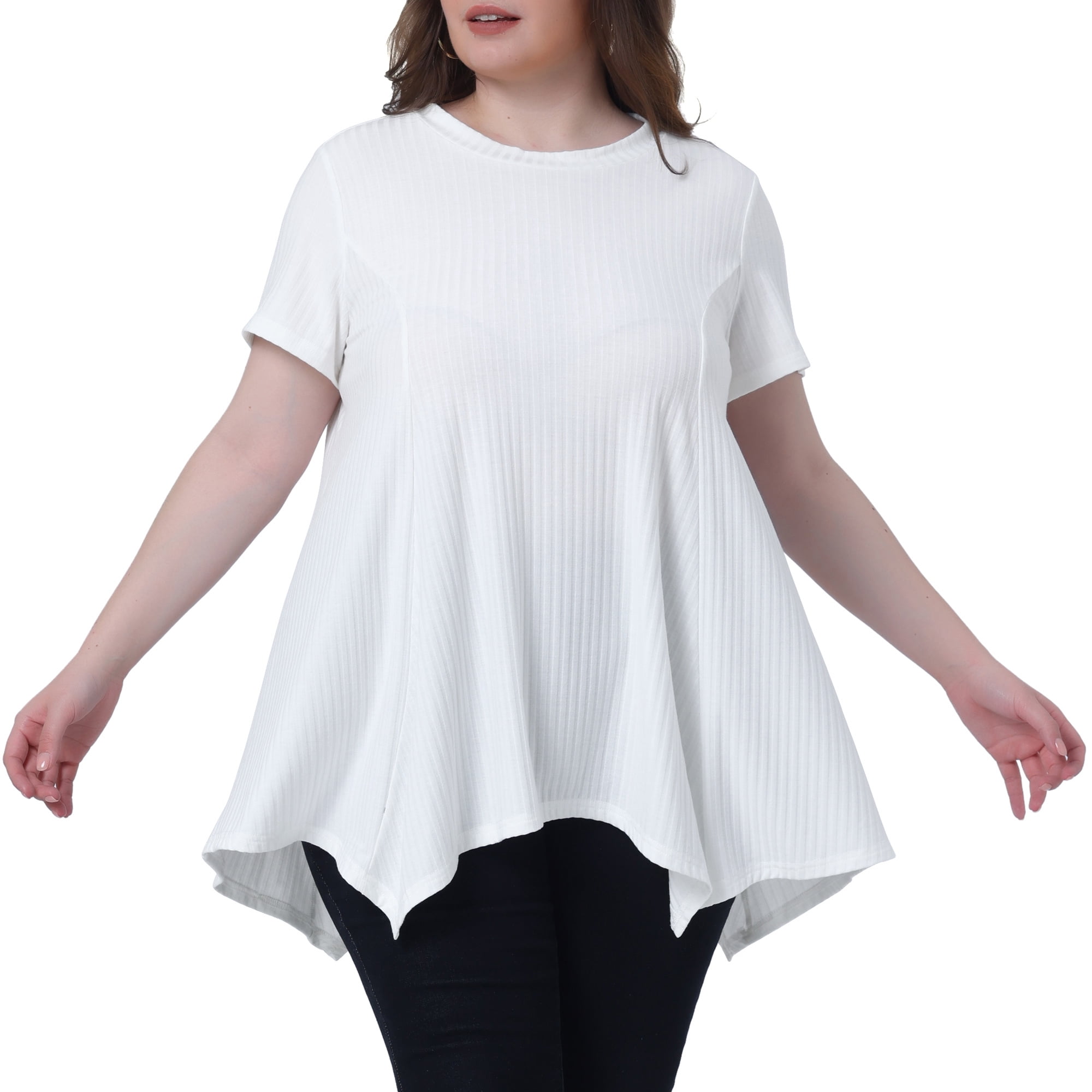 DARING DIVA Women's Plus Crew Neck Flowy Swing Loose Tunic Tops 1X Pale White