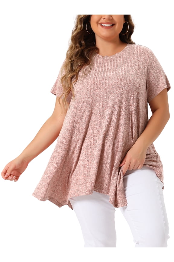 Women's Plus Crew Neck Flowy Swing Loose Tunic Tops 1X Pink