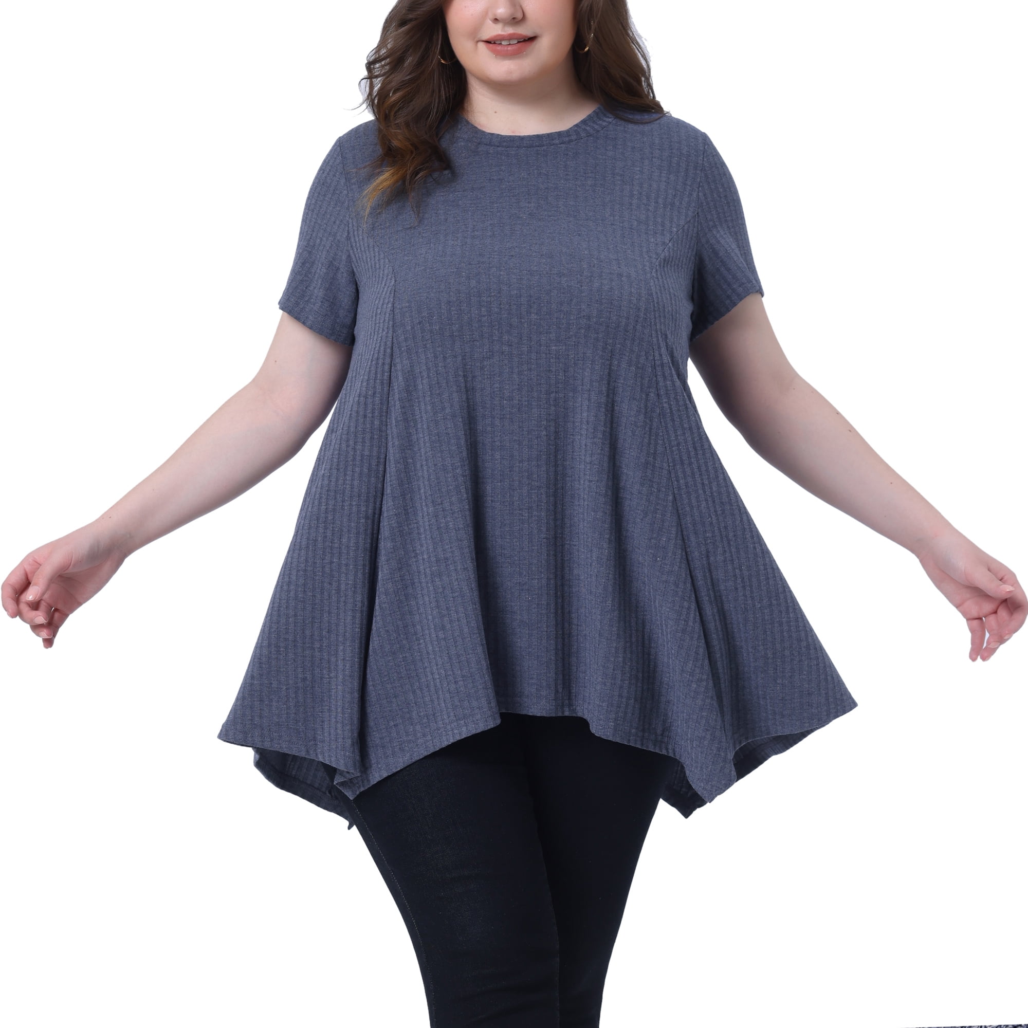 DARING DIVA Women's Plus Crew Neck Flowy Swing Loose Tunic Tops 2X Royal Blue