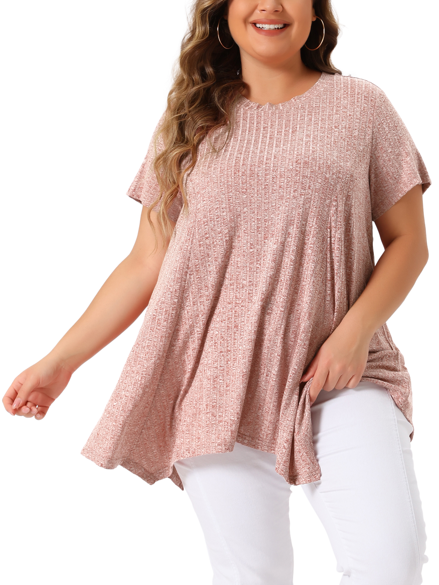 DARING DIVA Women's Plus Crew Neck Flowy Swing Loose Tunic Tops 3X Pink
