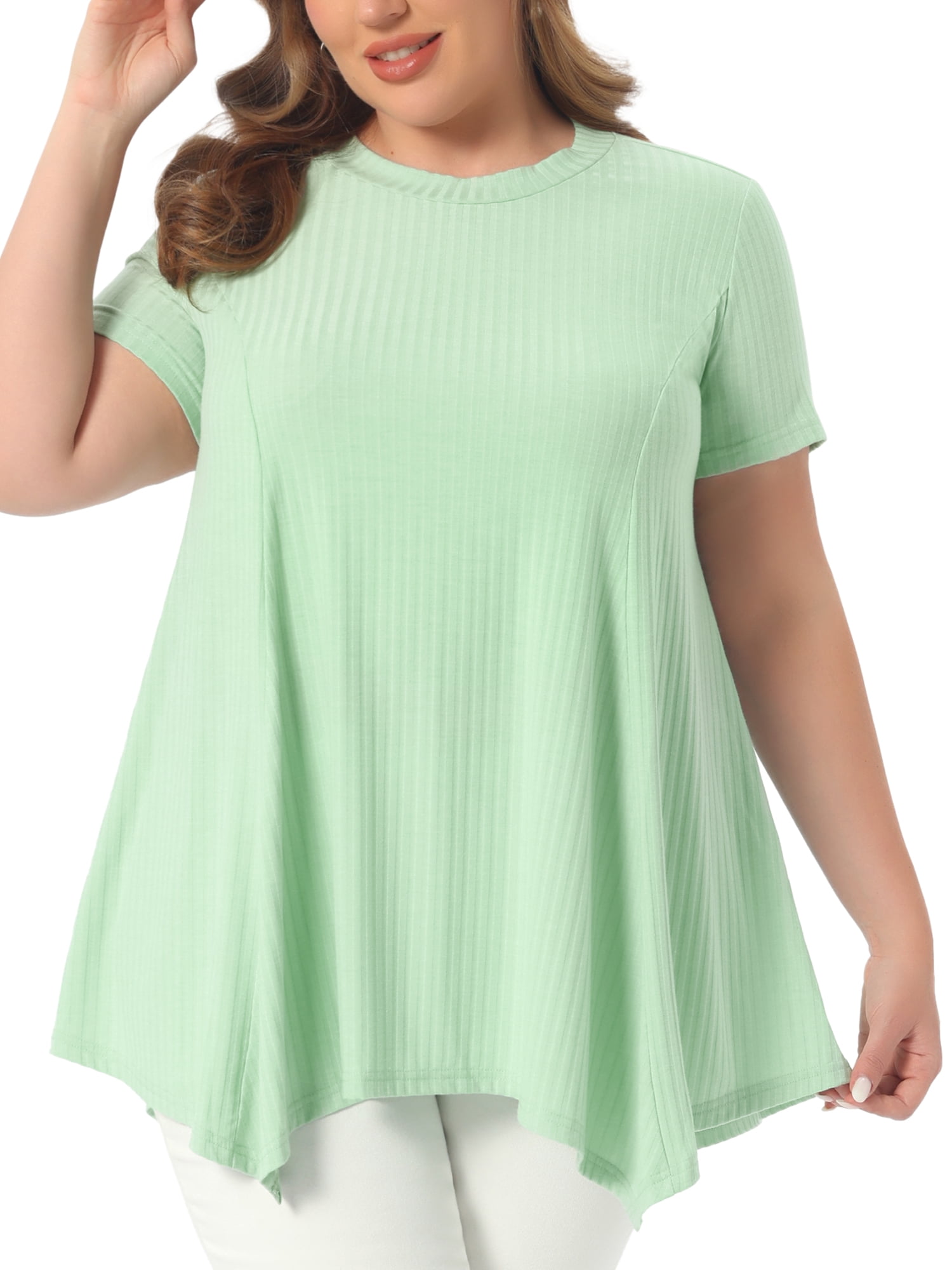 DARING DIVA Women's Plus Crew Neck Flowy Swing Loose Tunic Tops 4X Mint Green