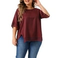 thumbnail image 1 of DARING DIVA Women's Plus Crew Neck Lace Crochet Short Sleeve Blouse 2X Burgundy, 1 of 6