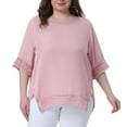thumbnail image 1 of DARING DIVA Women's Plus Crew Neck Lace Crochet Short Sleeve Blouse 4X Light Pink, 1 of 6