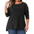 thumbnail image 1 of DARING DIVA Women's Plus Crew Neck High Low Hem Blouse 1X Black, 1 of 6