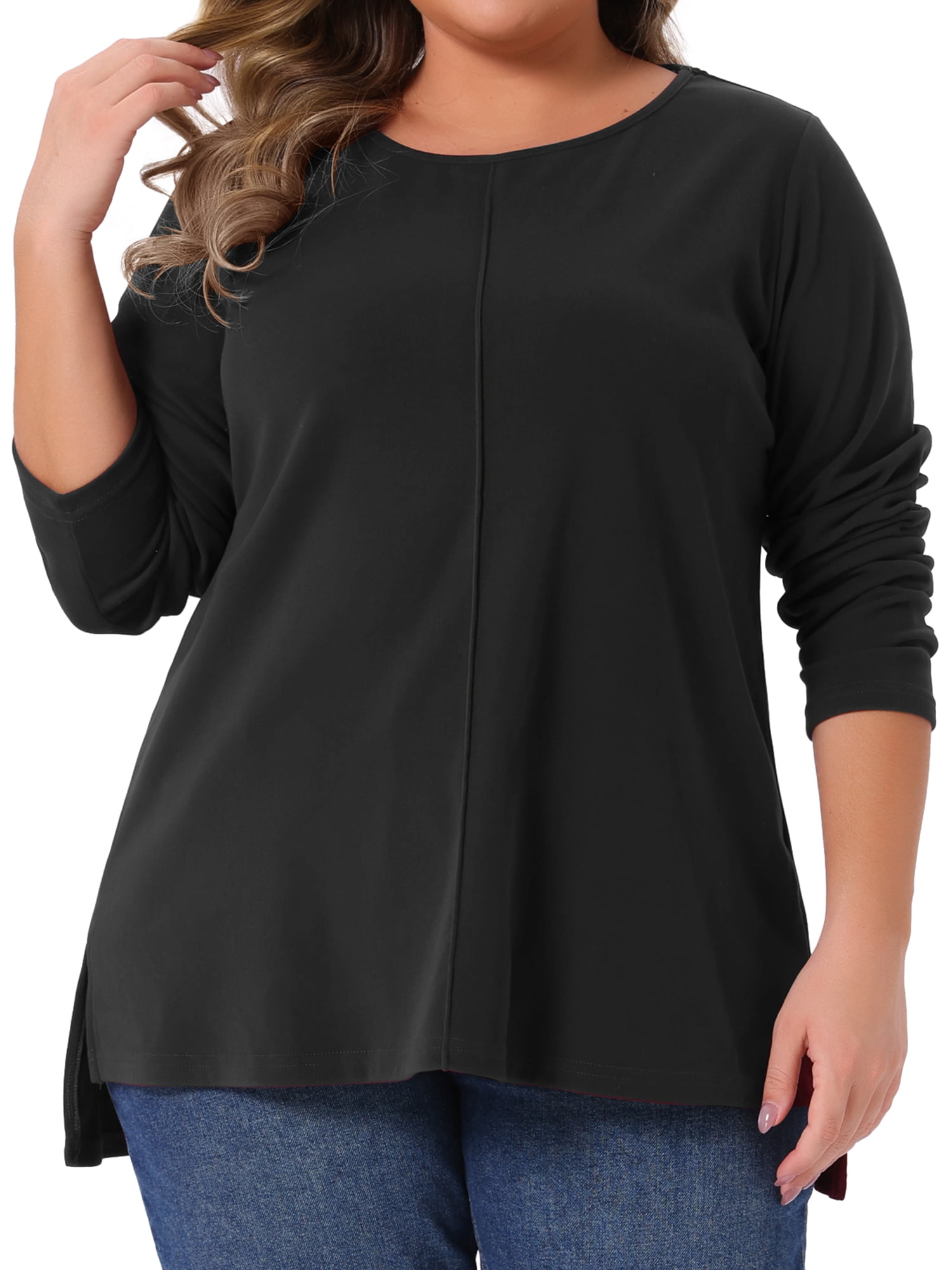 DARING DIVA Women's Plus Crew Neck High Low Hem Blouse 3X Black