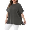 thumbnail image 1 of DARING DIVA Women's Plus Crew Neck Loose Fit Striped Summer Blouse 3X Black, 1 of 6