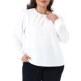 thumbnail image 1 of DARING DIVA Women's Plus Crew Neck Pleated Blouse 2X White, 1 of 6