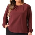 thumbnail image 1 of DARING DIVA Women's Plus Crew Neck Pleated Blouse 1X Burgundy, 1 of 6