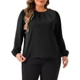 thumbnail image 1 of DARING DIVA Women's Plus Crew Neck Pleated Blouse 1X Black, 1 of 6