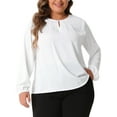thumbnail image 1 of DARING DIVA Women's Plus Crew Neck Pleated Chiffon Blouse 1X White, 1 of 6