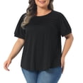 thumbnail image 1 of Women's Plus Short Sleeve Crew Neck Pleated Casual Tunic Blouse 2X Black, 1 of 6