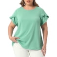 thumbnail image 1 of DARING DIVA Women's Plus Crew Neck Ruffle Blouse 1X Light Green, 1 of 6