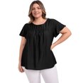 thumbnail image 1 of DARING DIVA Women's Plus Crew Neck Ruffle Casual Blouse 1X Black, 1 of 5