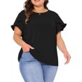 thumbnail image 1 of DARING DIVA Women's Plus Crew Neck Ruffle Blouse 2X Black, 1 of 6