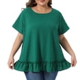 thumbnail image 1 of DARING DIVA Women's Plus Crew Neck Short Sleeve Loose Fit Flowy Blouse Top 4X Green, 1 of 6