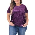 thumbnail image 1 of DARING DIVA Women's Plus Crew Neck Short Sleeve Tee Tops Velvet T-Shirt 1X Purple, 1 of 6