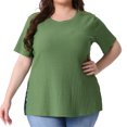 thumbnail image 1 of DARING DIVA Women's Plus Crew Neck Top 1X Dark Green, 1 of 6