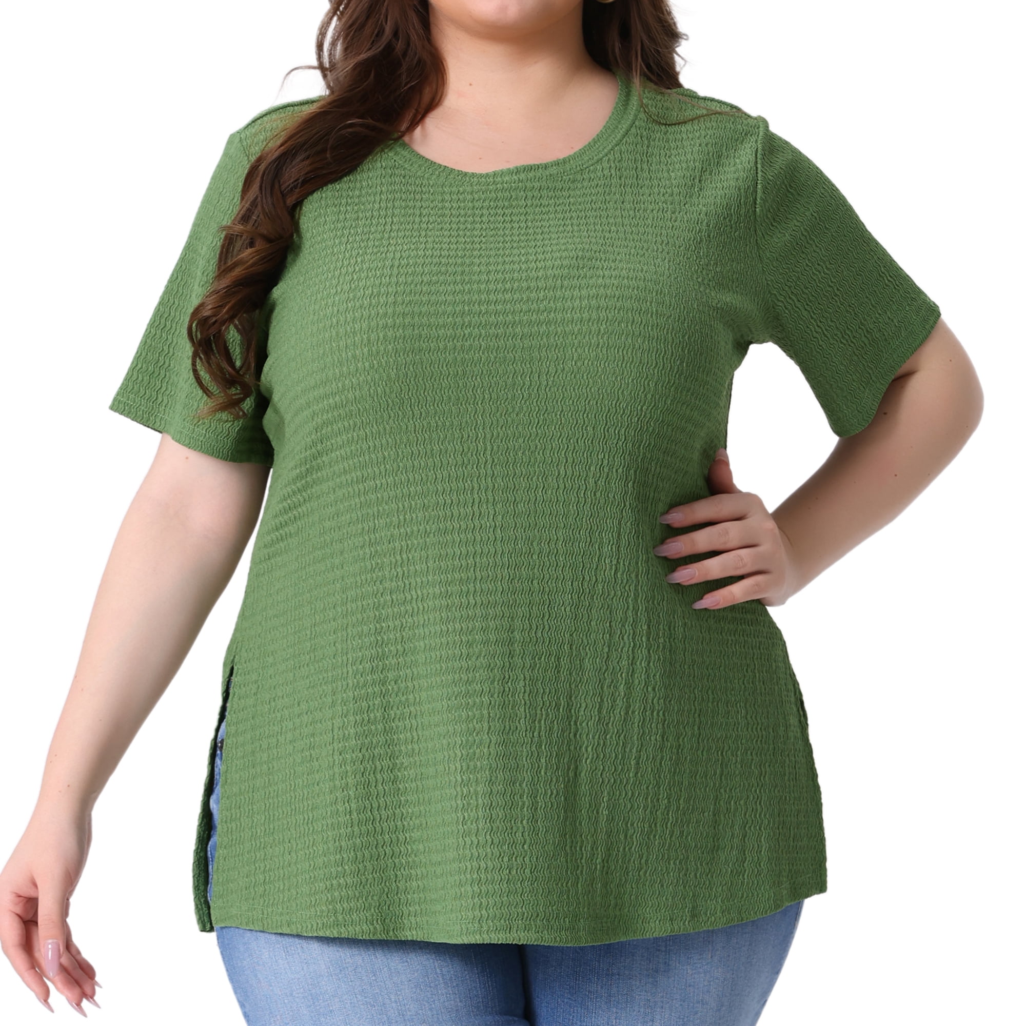 DARING DIVA Women's Plus Crew Neck Top 2X Dark Green