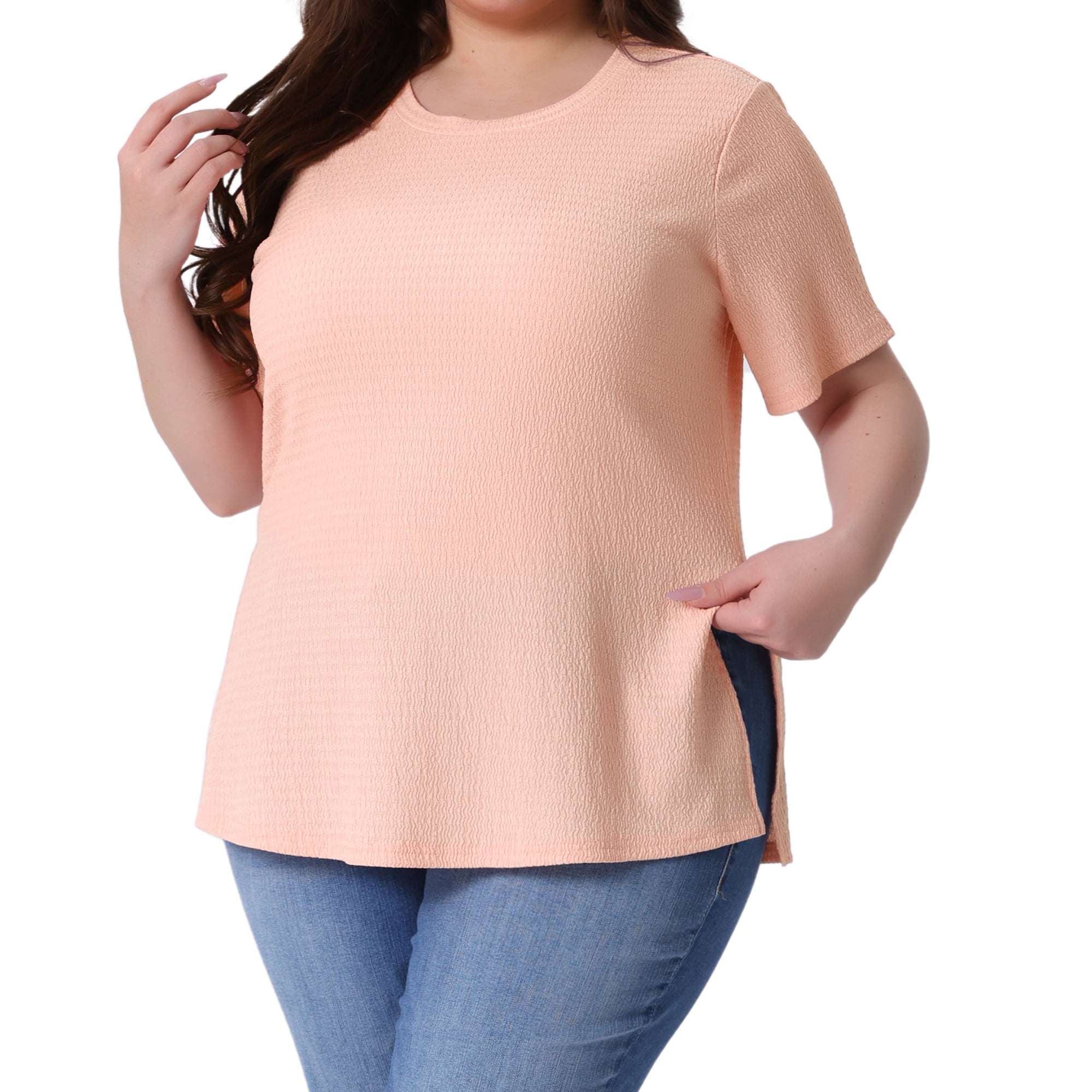 DARING DIVA Women's Plus Crew Neck Top 2X Light Pink