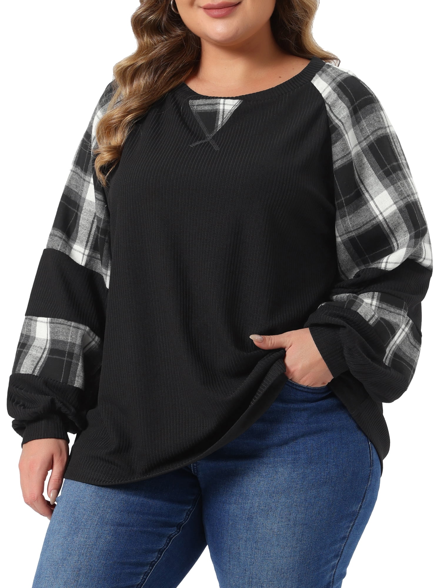 DARING DIVA Women's Plus Crewneck Cable Knit Long Sleeve Shirts 1X Black