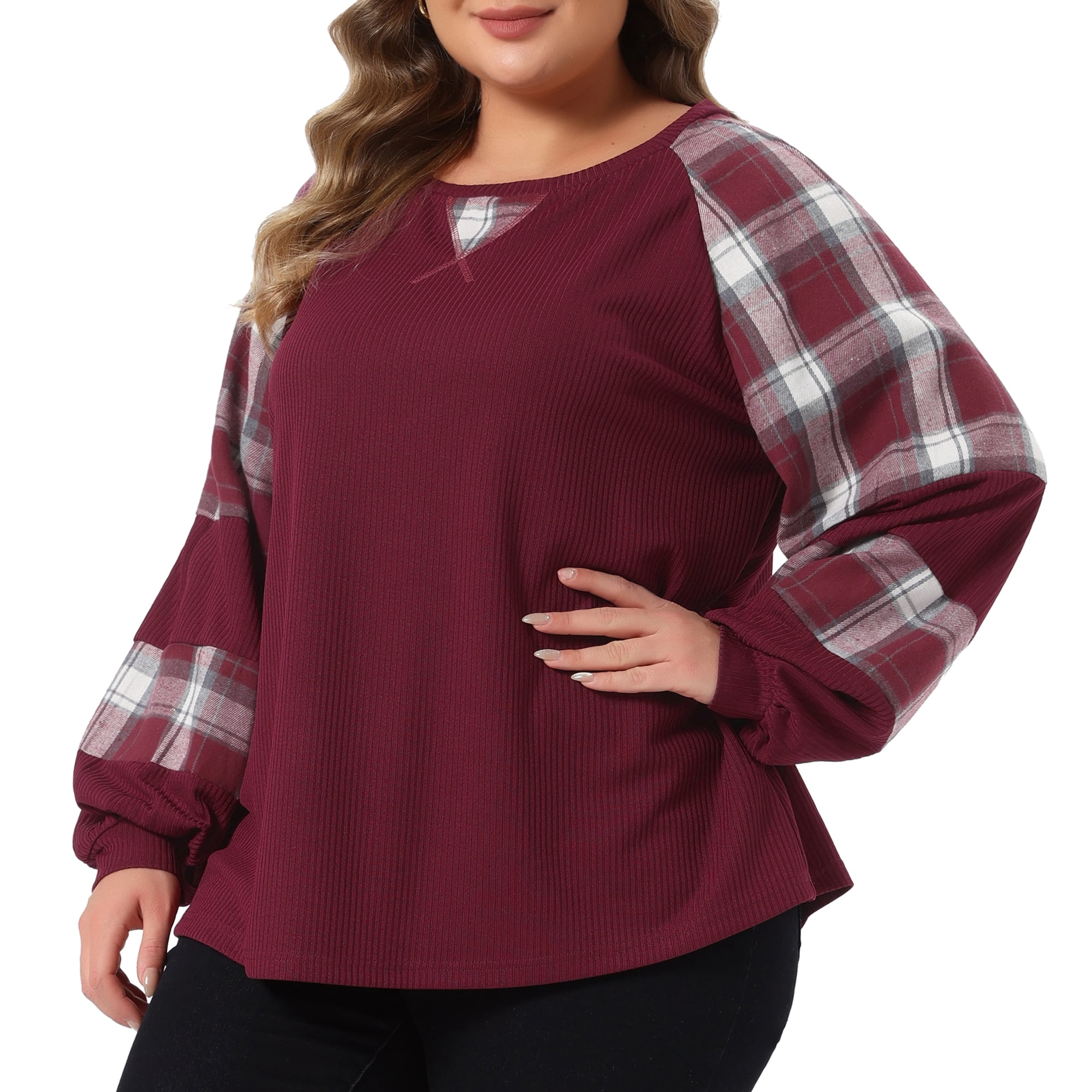 DARING DIVA Women's Plus Crewneck Cable Knit Long Sleeve Shirts 3X Burgundy