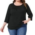 thumbnail image 1 of DARING DIVA Women's Plus 3/4 Sleeve Crochet Lace Detail Blouse Tunic Shirt 1X Black, 1 of 6