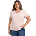 thumbnail image 1 of DARING DIVA Women's Plus Crochet Trim V Neck Blouse 2X Light Pink, 1 of 5