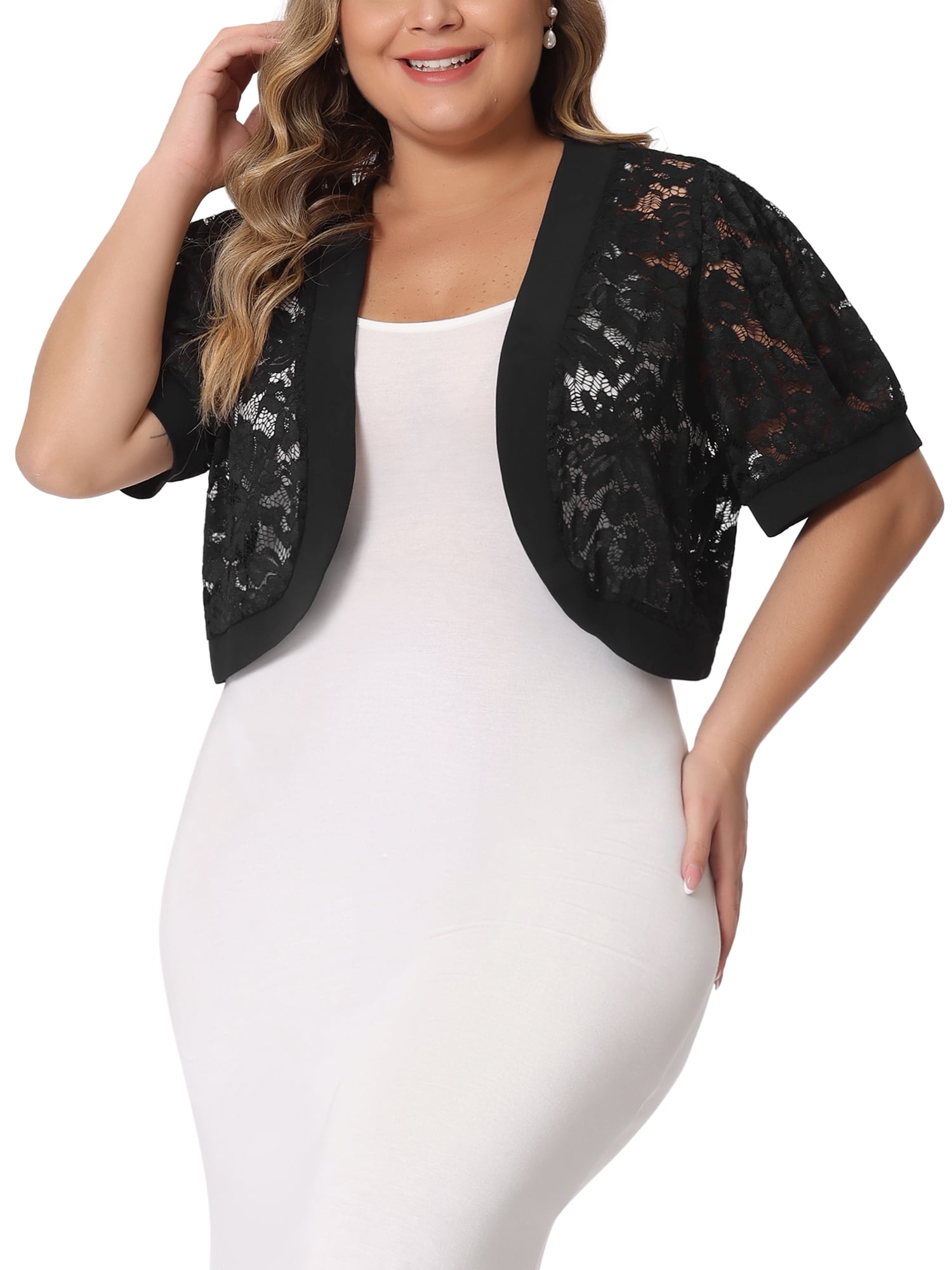DARING DIVA Women's Plus Cropped Cardigans Floral Lace Bolero Shrugs 6X Black