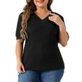 thumbnail image 1 of DARING DIVA Women's Plus Deep V Neck Short Sleeve Casual Blouse 3X Black, 1 of 6