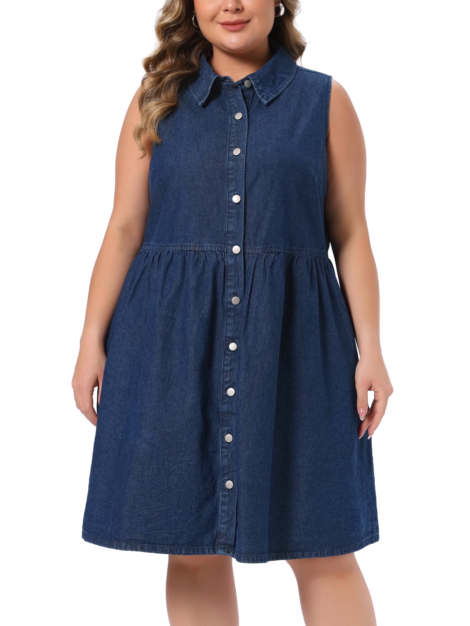 DARING DIVA Women's Plus Denim Dress Sleeveless Babydoll 3X Dark Blue