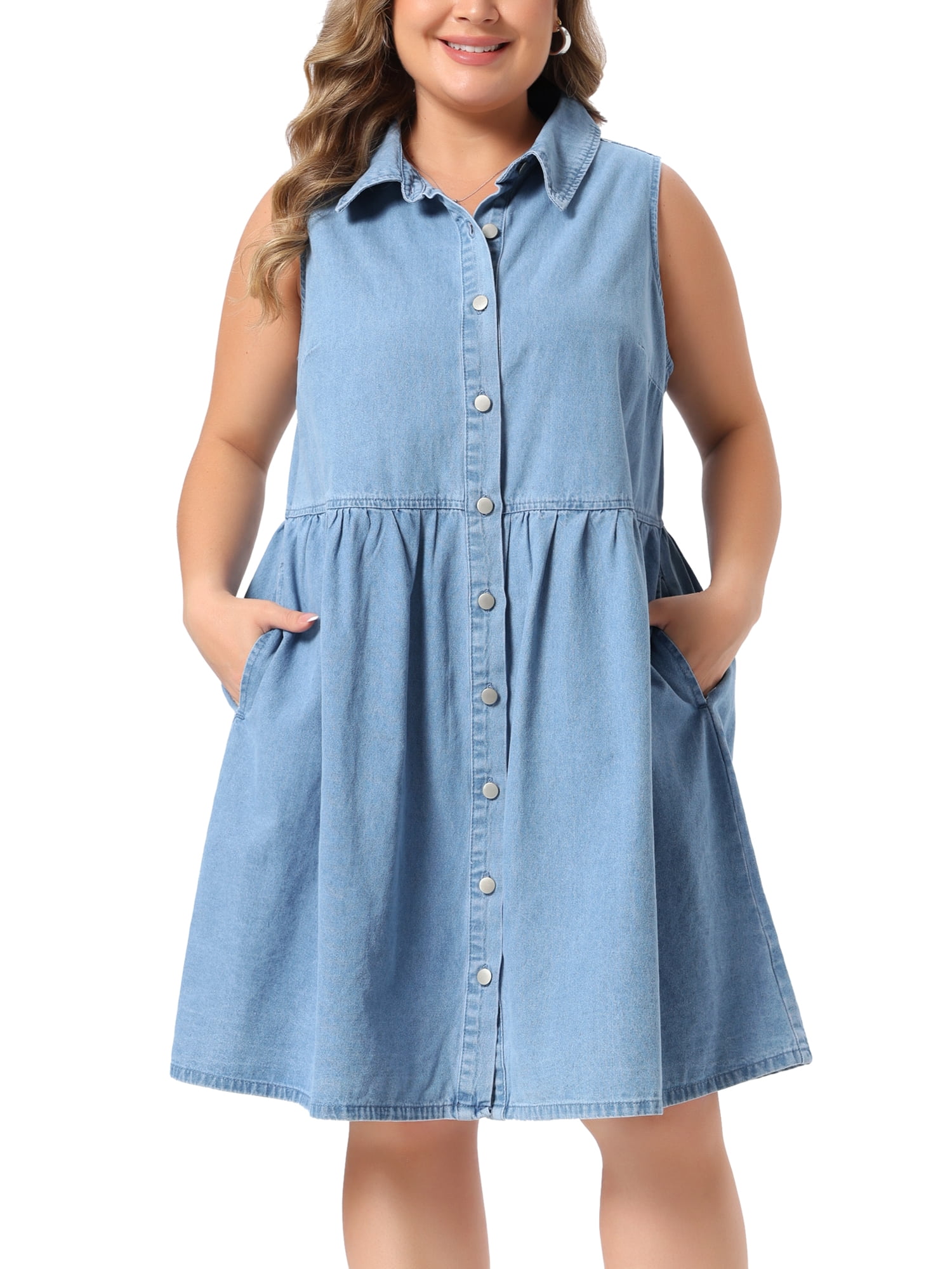 DARING DIVA Women's Plus Denim Dress Sleeveless Babydoll 4X Light Blue