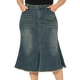 thumbnail image 1 of DARING DIVA Women's Plus Denim Fishtail Midi Jean Skirt with Pockets 1X Grey Blue, 1 of 6
