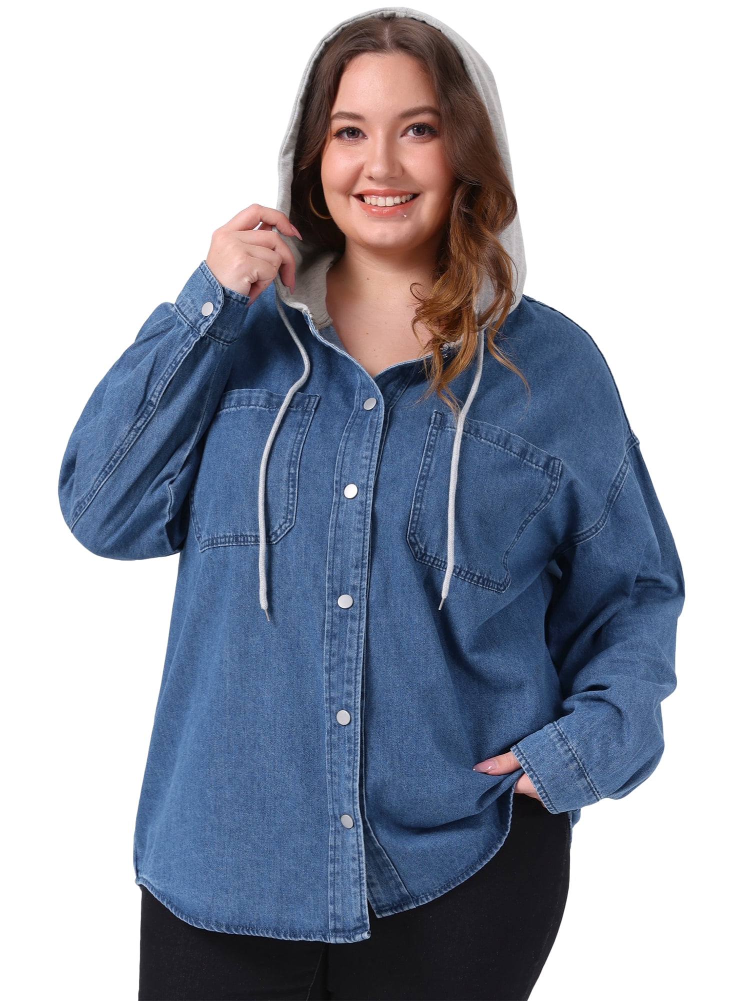 DARING DIVA Women's Plus Denim Long Sleeve Button Down Western Outfit 3X Blue