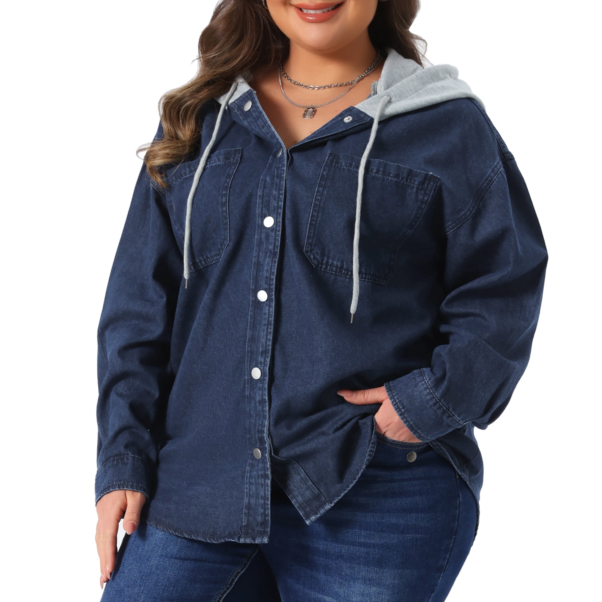 DARING DIVA Women's Plus Denim Long Sleeve Button Down Western Outfit 3X Dark Blue
