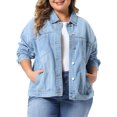 thumbnail image 1 of DARING DIVA Women's Plus Denim Long Sleeve Button Washed Jacket 1X Light Blue, 1 of 6