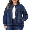 thumbnail image 1 of DARING DIVA Women's Plus Denim Long Sleeve Button Washed Jacket 4X Dark Blue, 1 of 6