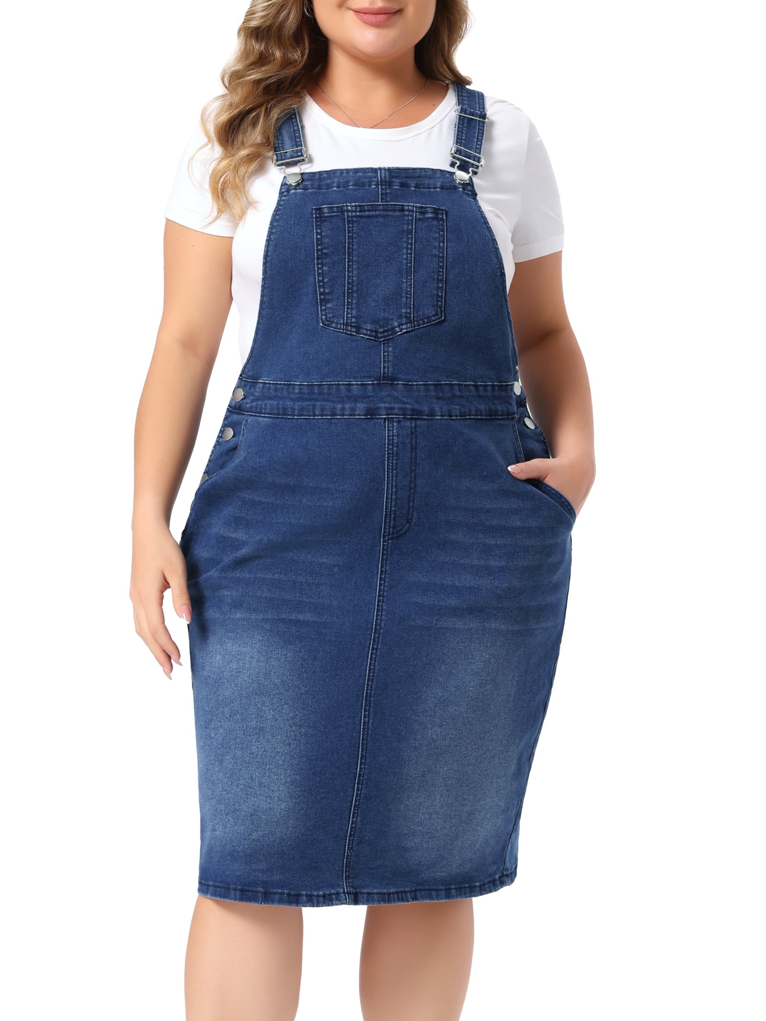 DARING DIVA Women's Plus Denim Overall Adjustable Strap Dress 3X Dark Blue