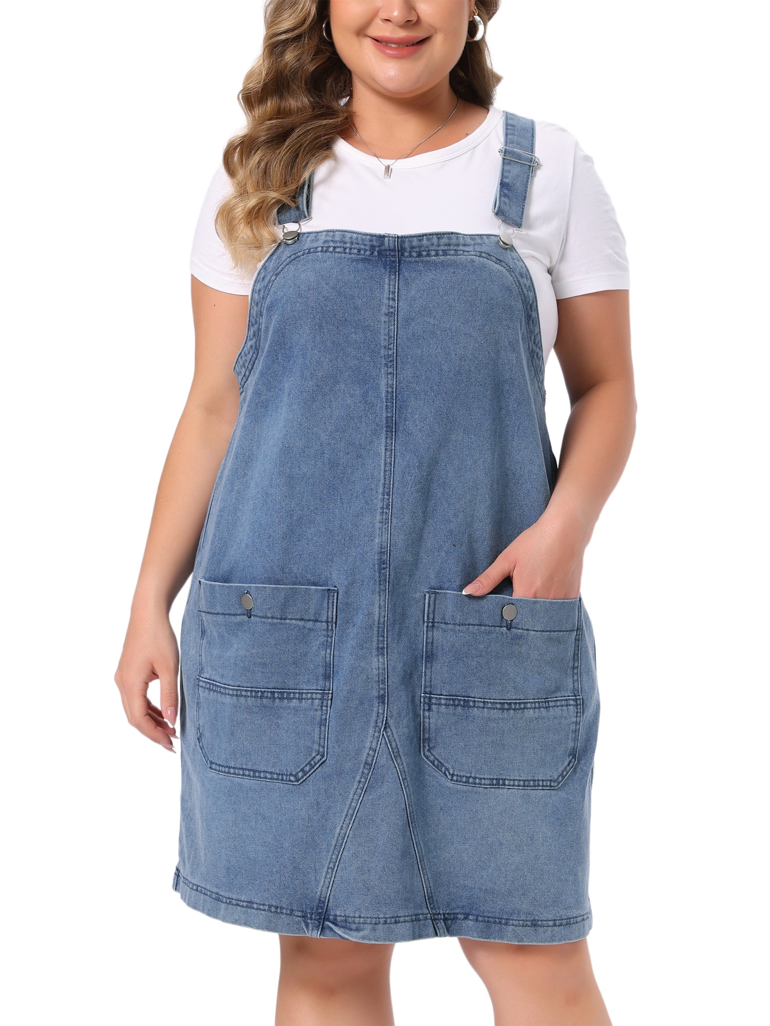 DARING DIVA Women's Plus Denim Overalls Adjustable Strap Dress 2X Gray Blue
