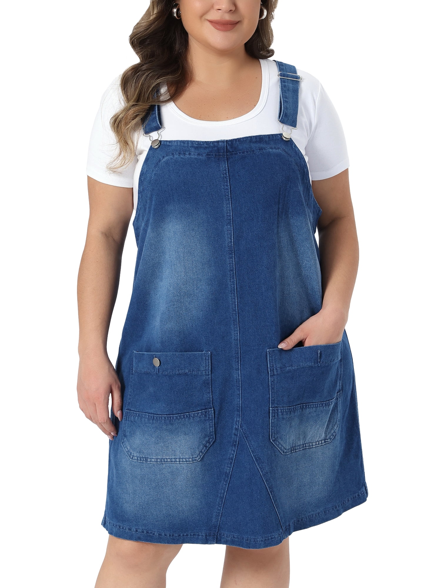 DARING DIVA Women's Plus Denim Overalls Adjustable Strap Dress 1X Blue