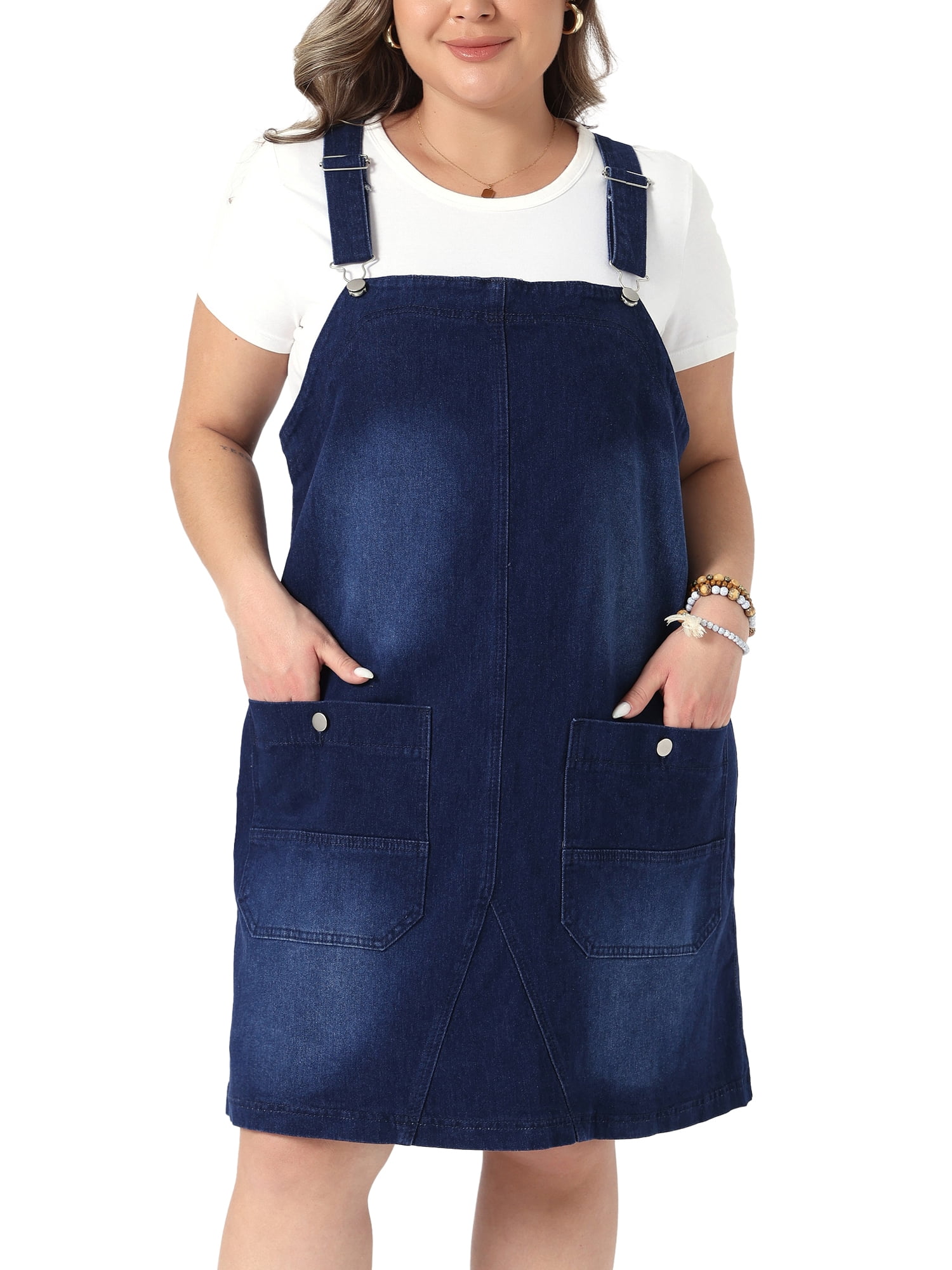 DARING DIVA Women's Plus Denim Overalls Adjustable Strap Dress 3X Dark Blue